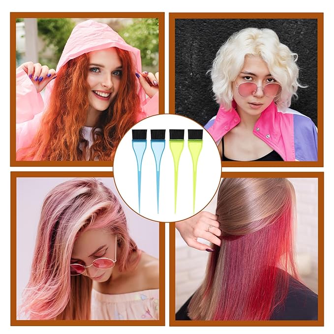 4 Piece Hair Color Applicator Brush Hair Dye Brush Set Reusable Color Tint Applicator Brushes Professional Hairs Stylist Supplies for Salon Home DIY Tools(Green, Blue)