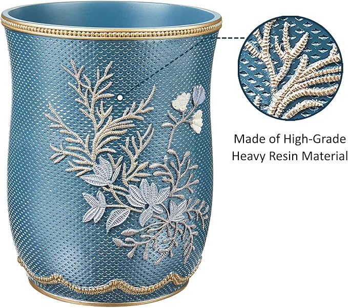 Zahari Home 2pc Capri Bathroom Decor Set Waste Basket for Bathroom & Tissue Cover Modern Classic Decor Stylish Unique Design Beautiful Royal Blue Bathroom Accessories Set