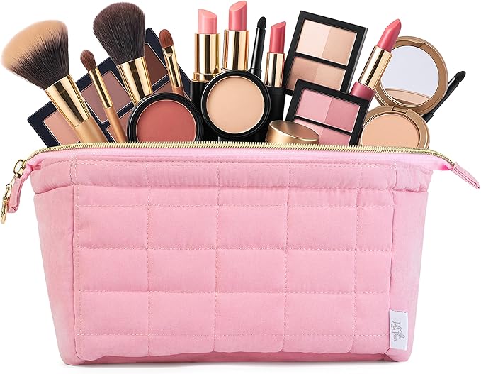 Ms. pen- Aesthetic Quilted Makeup Bag for Women, Pink, Puffy Padded Cute Makeup Bag Cute, Cosmetic Pouch, Quilted Pouch, Mother's Day