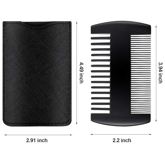 3 Pieces Beard Comb for Men Natural Sandalwood Wooden Mustaches Combs Dual Action Teeth Beard Comb with 3 Pieces Pocket Faux Leather Case for Beards Mustaches(Black)