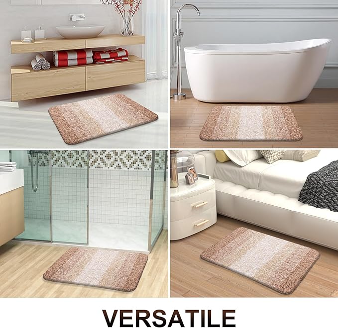 OLANLY Bathroom Rugs Sets 3 Piece, Soft Absorbent Microfiber Bath Mats and U-Shaped Contour Toilet Rug, Plush Shaggy Bath Mat Set for Bathroom (36"x24"+24"x16"+24"x20", Beige)
