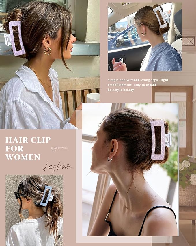Molans 5Inch Large Hair Claw Clips 4 PCS for Women - Acrylic Hair Accessories for Thick Hair and Long Hair, Big Strong Durable Hair Applique, Oversized Non-slip Rectangle Butterfly Jaw Hair Clips