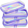 Hoolerry 4 Pcs Hard Clear Zipper Case Makeup Bags Plastic Zipper Pouch Transparent Storage Box Containers for Cosmetics, Snacks, Building Blocks, Puzzles(Clear,7.5 x 3.9 x 2 in,Purple Laser)