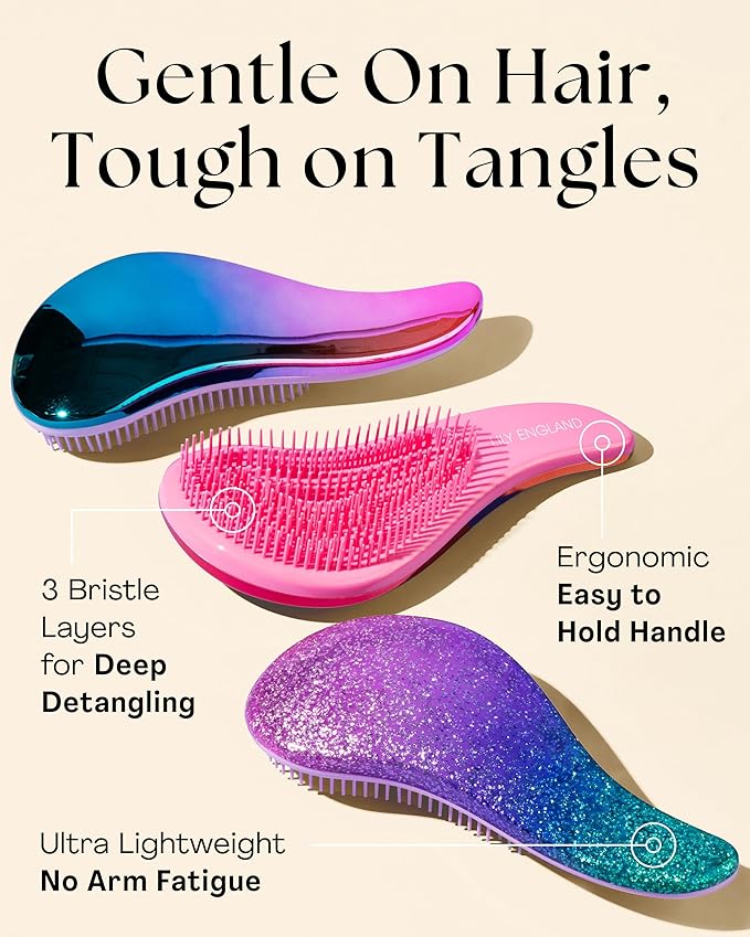 Lily England Detangler Hair Brush for Curly, Thick, Straight & Natural Hair - Gentle Detangling Brush for Women, Kids & Toddlers with Flexible Bristles - Smooth Hairbrush for Wet & Dry Hair, Pink