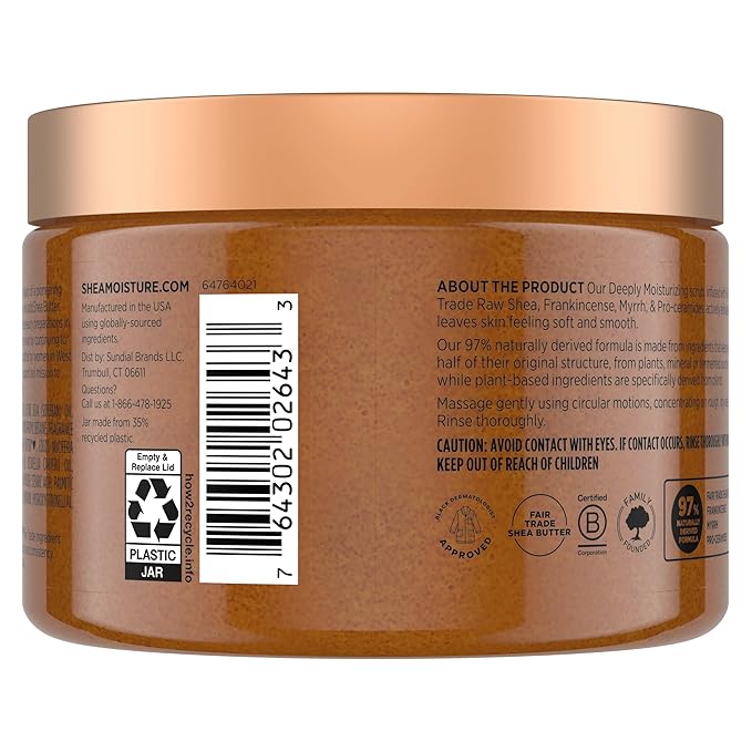 SheaMoisture Shea Sugar Body Scrub For Moisturize And Restore Dry Skin Raw Shea Butter Deeply Moisturizing Body Scrub With 24h Shea Moisture Nutrients 12 oz
