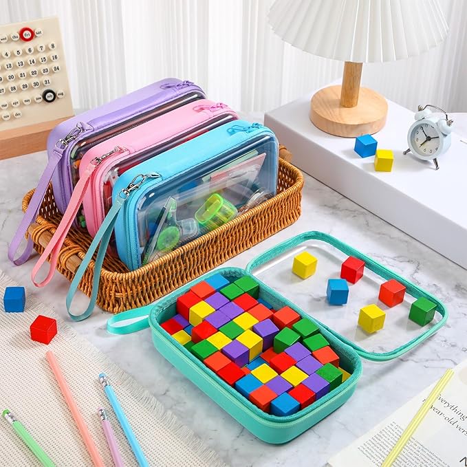 4 Pcs Hard Clear Zipper Case Hard Shell Plastic Pencil Case Large Transparent Pencil Box Portable Travel Organizer Toy Storage Bins for Home Office Cosmetics(Beige, Orange, Dark Blue, Green)