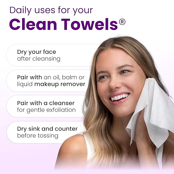 CLEAN SKIN CLUB Healthy Aging Clean Towels® XL, Smooths Fine Lines Wrinkles & Texture, Disposable Face Dry Wipes, XL - 2 Pack (50 count)