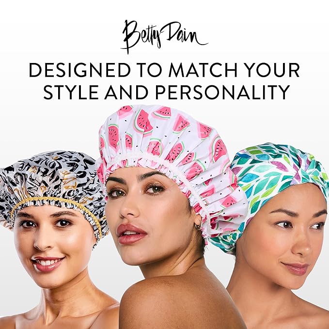 Reusable Shower & Bath Cap & Lined, Oversized Waterproof Shower Caps Large Designed for all Hair Lengths with PEVA Lining & Elastic Band Stretch Hem Hair Hat - Fashionista Flamingo Party