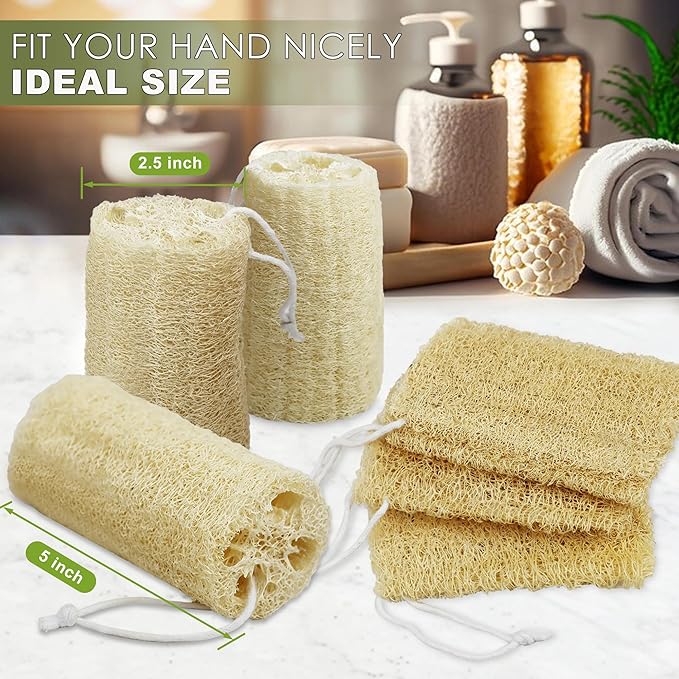 6 Pack Natural Loofah Exfoliating Body Scrubber, 5 Inches Organic Luffa Bath Sponge Exfoliating Shower Body Scrubber for Deep Cleaning & Smooth Skin, Natural Real loofah Sponge for Men & Women