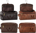 Flycalf Personalized Travel Toiletry Bag for Men Groomsmen Gift Leather Water Resistant Bathroom Shaving Bag Hanging Organizer