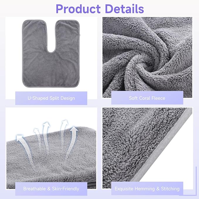 DIMEGON 12 PCS U-Shaped Facial Towels, Split Design, Soft Esthetician Towel, Coral Fleece Face Cloth for Beauty Salons, Skin Care, SPA Centers, Gray