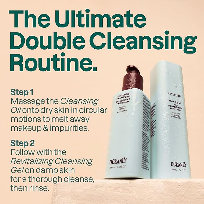 ATTITUDE Cleansing Oil, Makeup Removing Face Cleanser with Squalane & Castor Oil for Soft, Hydrated Skin, EWG Verified, Vegan, Unscented, 3.4 Fl Oz