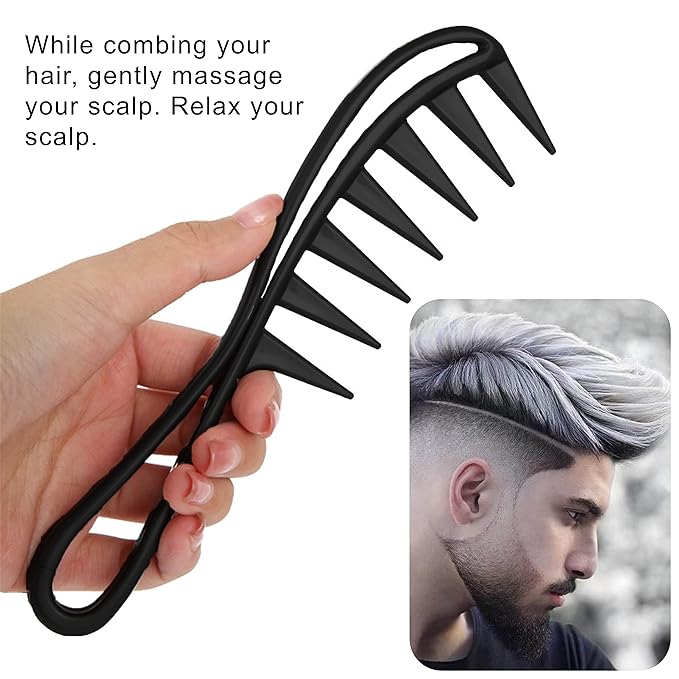 2 Pcs Wide Tooth Comb, Large Tooth Curl Comb Shark Teeth Hair Hairstyle Tool for Curly Wet Wavy Thick Hair Wigs Barber Salon, Women Men