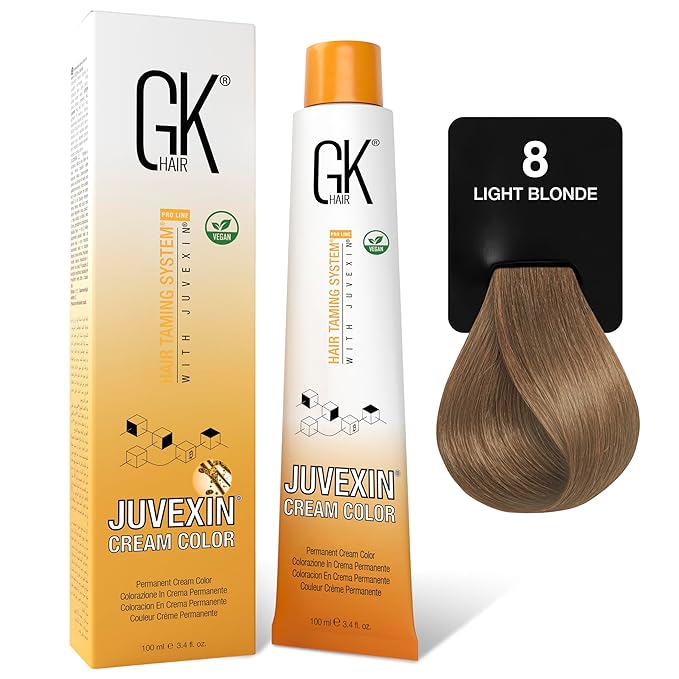 GK HAIR Color Cream 8.0 Intense Natural Light Blonde – 100% Grey Coverage | Semi, Demi-Permanent Results | 8–10 Vol Semi | 20-30-40 Vol Permanent – Salon Quality Hair Dye – For Women & Men 3.4 Oz