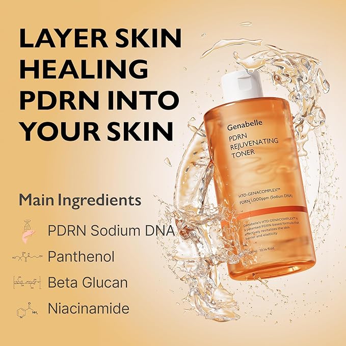 Genabelle PDRN Rejuvenating Toner - Deep Hydration & Skin Barrier Support with PDRN, Panthenol, Hyaluronic Acid - Soft & Glowing Skin - 10.14 fl.oz/300ml