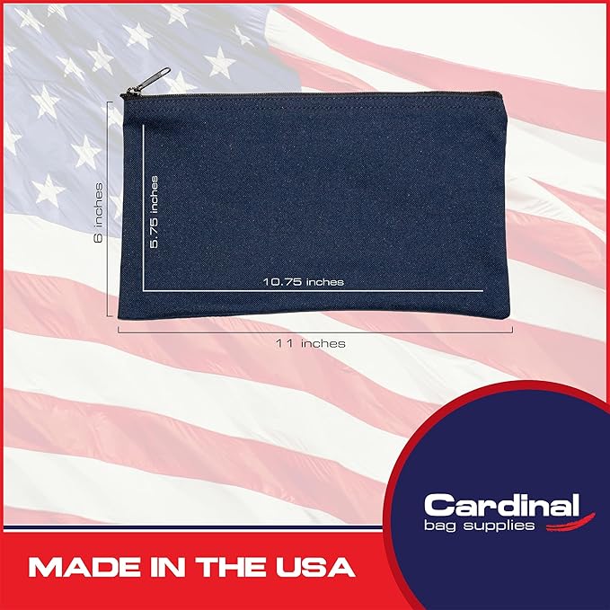 Multipack of 2 Compact Zipper Cloth Pouches, Zipper Bag, Travel Toiletry, Cosmetics, Stationary Case, 11 x 6 inches (Navy)