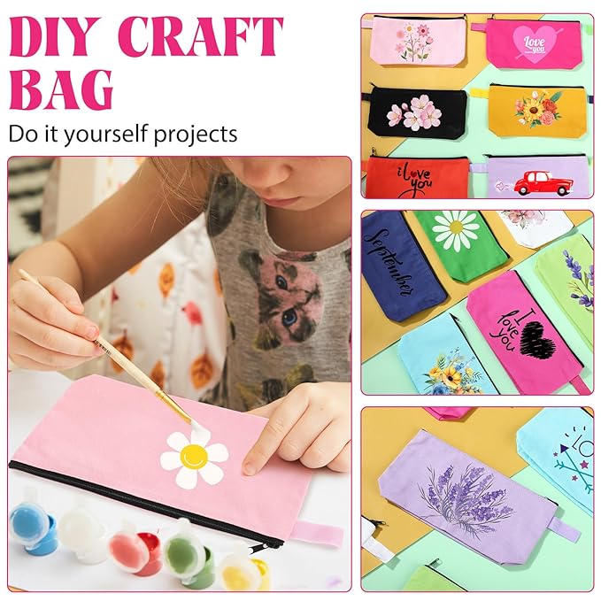 Saintrygo 30 Pcs Canvas Makeup Bags Bulk for Women Cosmetic Bags Small Travel Canvas Zipper Pouch Blank DIY Multipurpose Toiletry Hygiene Pouch for Women Purse Pencil Case(Novel,8.7 x 5 x 1.8 Inch)