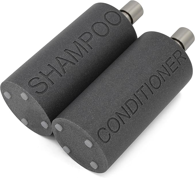 Resin 2 Pack Shampoo, Conditioner or Body Wash Dispenser Set, Luxurious Refillable Pump Bottles with Matte Pump Top and Embossed Text, Durable Design for Bathroom and Shower