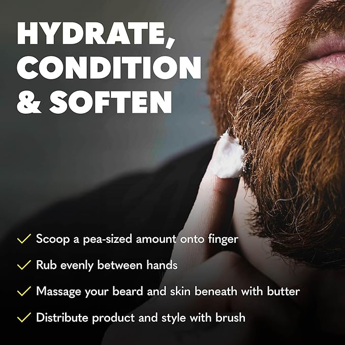 The Beard Club Biotin Beard Balm for Men - Beard Growth Shea Butter with Castor & Coconut Oil - Moisturizing, Hydrating and Softening Cream - Amber Cedar Scent - 4 oz