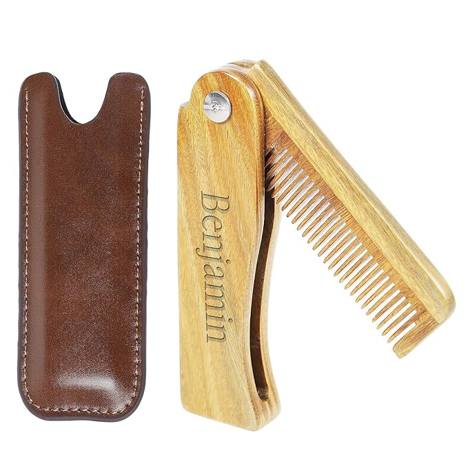 Onedor Wooden Comb, Personalized Custom Fine Tooth Combs for Men's Hair, Beard & Mustache, Anti-Static Sandalwood Comb, 100% Nature Handmade, Customized Gifts for Men - With Leather Case