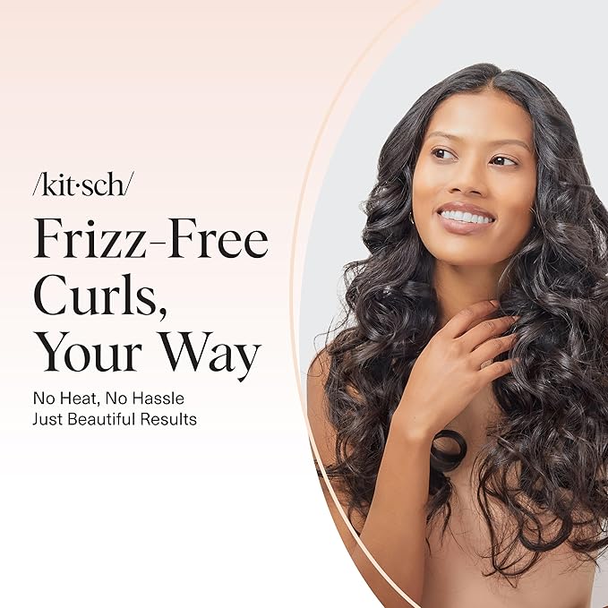 Kitsch Velvet Heatless Curling Set - Heatless Curls Overnight - Comfortable No Heat Hair Curlers With Two Velvet Scrunchies to Sleep In for Frizz-Free & Non-Damage Styling - Terracotta