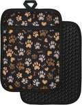 Slohif Silcone Paw Pot Holders for Kitchen - 100% Cotton Black Cute Oven Potholders with Pockets, Heat Resistant Square Thick Hot Pads, House New Home Baking Baker Gifts,2pack