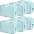 Sanwuta 6 Seersucker Cosmetic Bag Bulk Pinstripe Makeup Bag for Women Aesthetic Cute Travel Toiletry Organizer Preppy Storage Pouch for Wedding Bridesmaid Christmas Gift (Large,Mint Blue)