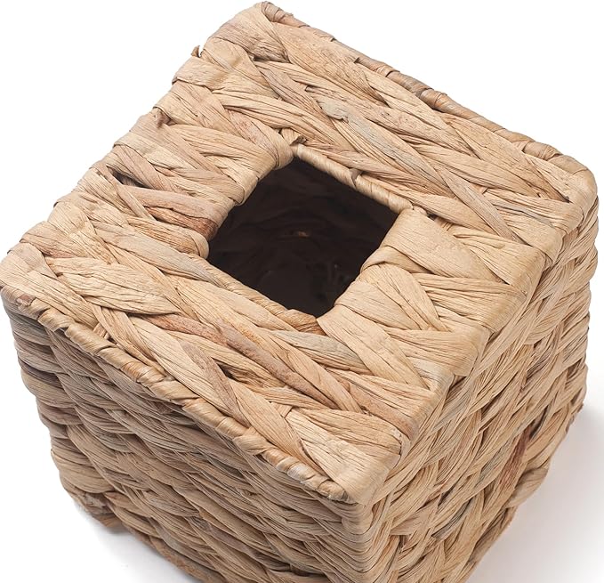 Tissue Box Cover Sqaure, Water Hyacinth Tissue Box Holder, Boho Decorative Woven Facial Tissue Holder for Bathroom, Kitchen, Living Room, Bedroom (Square)