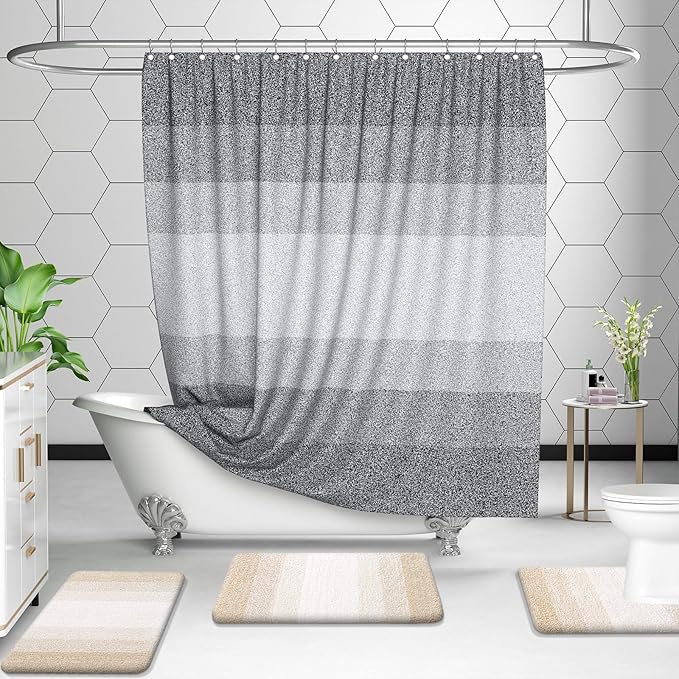 OLANLY Bathroom Rugs Sets 3 Piece, Soft Absorbent Microfiber Bath Mats and U-Shaped Contour Toilet Rug, Plush Shaggy Bath Mat Set for Bathroom (30"x20"+24"x16"+24"x20", Light Beige)