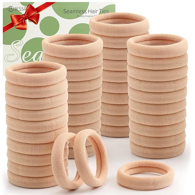 Bessrung 100 Pcs Thick Seamless Tan Hair Ties, Ponytail Holders Hair Accessories No Damage for Thick Hair,Suitable for Everyday Use(Light Blonde Colors)