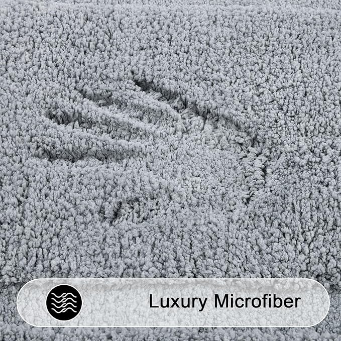 SHACOS Bathroom Runner Rugs Set of 3 Ultra Soft Bath Mat with U Shaped Toilet Rug Absorbent Non Slip Microfiber Bath Rugs for Bathroom Kitchen Bedroom, Light Gray