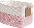 Goodpick Woven Storage Basket, 13" x 10" x 9" Storage Baskets for Organizing, Rope Gift Basket with Handles, Baby Baskets Kids Toy Organizer for Living Room, Pink