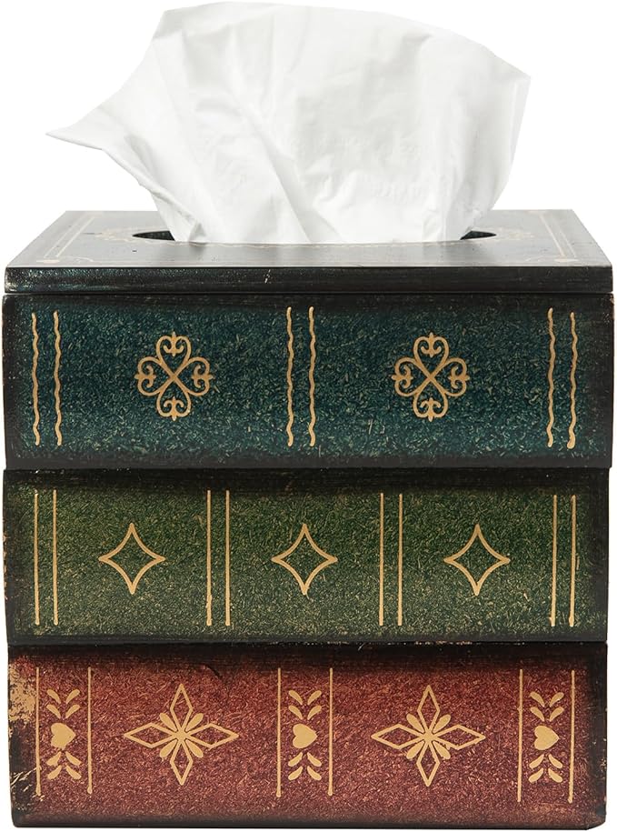 Crafted Classical Retro Wooden Antique Book Tissue Box Cover Square Tissue Holder Dispenser Paper Cover Case Napkin Holder Home Decor for Bathroom Living Room Office car Kitchen (Green)