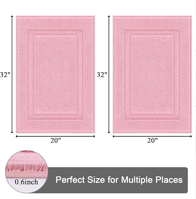 SHACOS Pink Bathroom Rugs Sets 2 Piece 20x32 inch, Non Slip Washable Bath Rugs Microfiber Bath Mat, Soft Fluffy Absorbent Carpet for Bathroom Floor Shower Tub