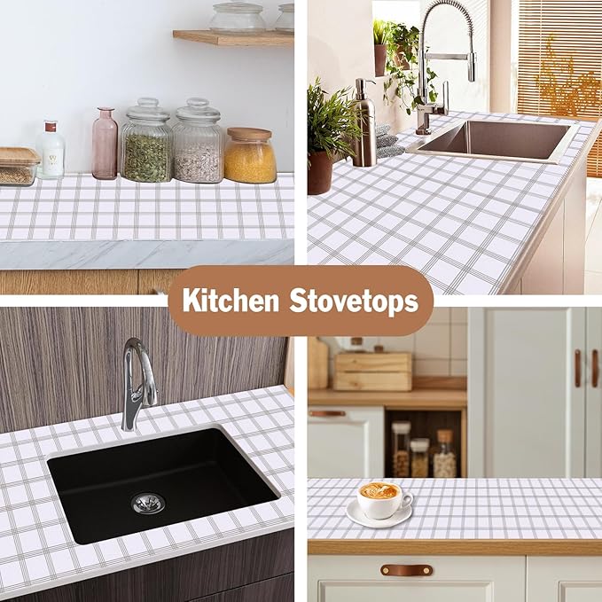 Shelf Liners for Kitchen Cabinets 17in x 20FT, Non Adhesive Drawer Liner White Square Thickened Shelf Liner Non-Slip Easy to Clean for Tool Box Refrigerator with Knife and Tape Measure