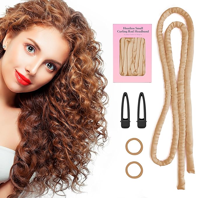 Small Heatless Curling Rod Headband, Upgraded 60" Extra Long Heatless Curls Headband Soft Hair Curlers to Sleep In Hair Rollers No Heat Curls (Golden)