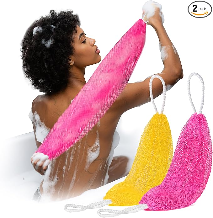 2pcs African Net Sponge Authentic - 45 Inches Exfoliating Body Scrubber for Shower Nylon Bath Sponge Back Scrubber for Daily Use