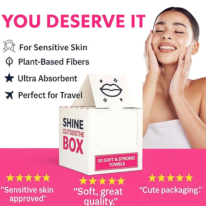 XL Disposable Face Towels – 50 Count Ultra-Soft Lint-Free Dry Facial Wipes, 100% Viscose Towels for Skincare, Makeup Removal & Sensitive Skin