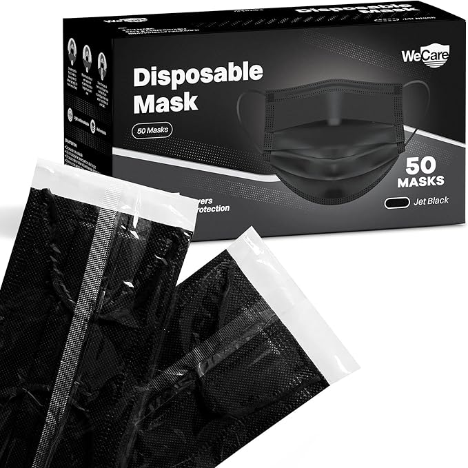 WECARE Disposable Face Mask Individually Wrapped - 50 Pack, Printed Masks - 3 Ply