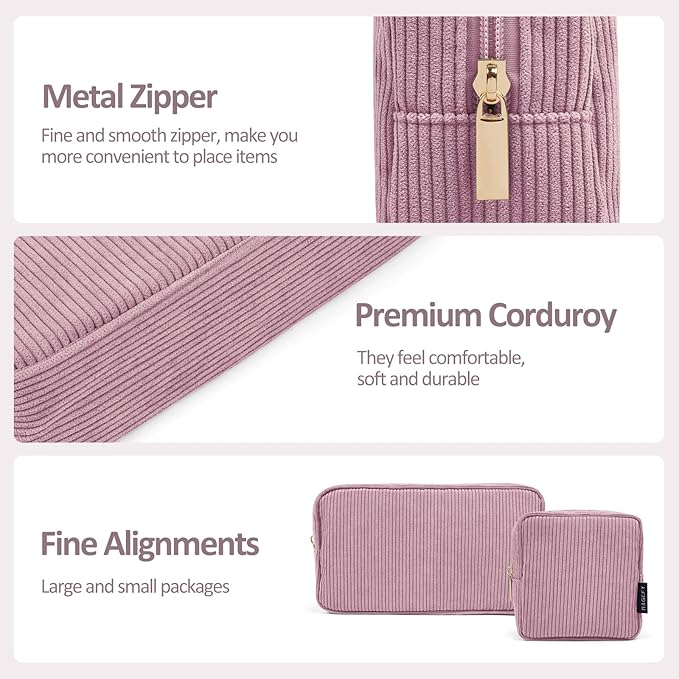 MAGEFY Small Makeup Bag for Purse Mini Cosmetics Bag Corduroy Cute Cosmetic Pouch for Women with Slip-in Pockets