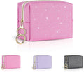 Mini Makeup Bag, Small Glitter Cosmetic Bag for Purse with Ring Buckle, Portable XS Travel Makeup Pouch for Girls Women Daily Use (Pink)