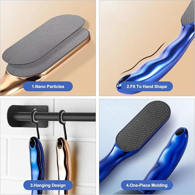 2pcs Hard Skin Remover Nano-Glass Foot File, Nano Glass Foot File with Non-Slip Ergonomic Handle, Professional Foot Care Tools (Gold+Blue)