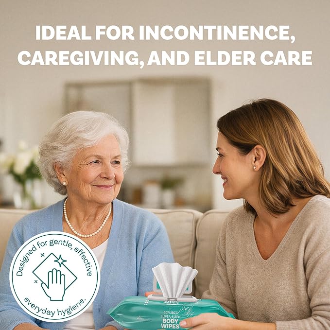 Adult Body Bathing & Incontinence Wipes, Extra Large 8” x 12” No Rinse Body Cleansing Cloths – Disposable Washcloths for Elderly Care, Bed Bathing & Daily Hygiene - 400 Count