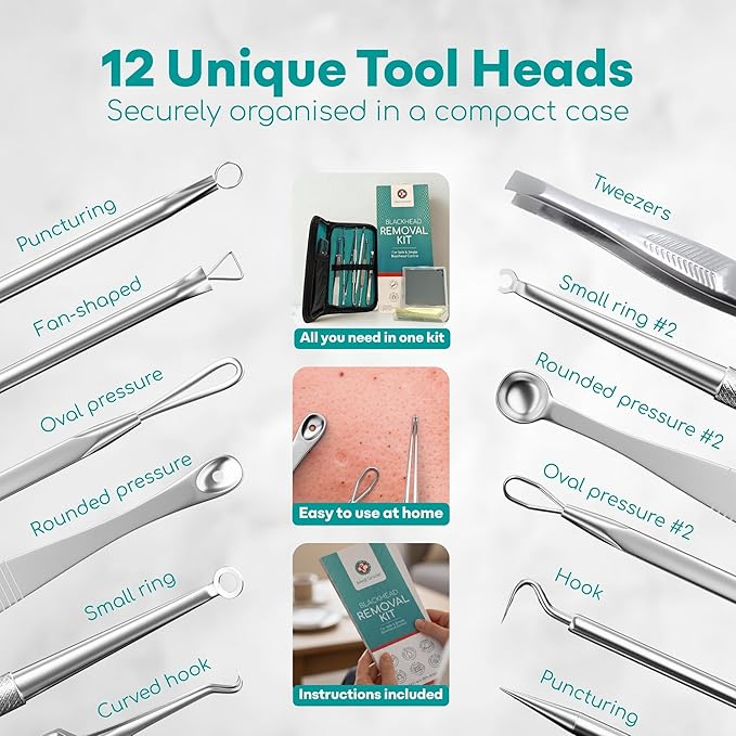 Blackhead Remover Kit with Oil Control Blotting Paper [50 Sheets] - Stainless Steel Pimple Popper, Blackhead Extraction Kit Including Spot Poppers, Whitehead & Blackhead Extractors