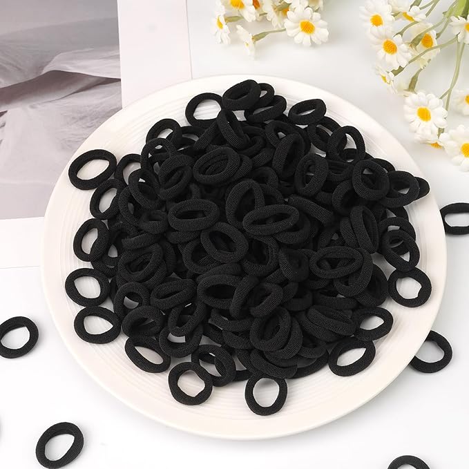 CÉLLOT Baby Hair Ties, Black Nylon Toddler Hair Ties for Girls, Kids Seamless Hair Bands, Girls Elastic Ponytail Holders, Diameter 0.8 Inch