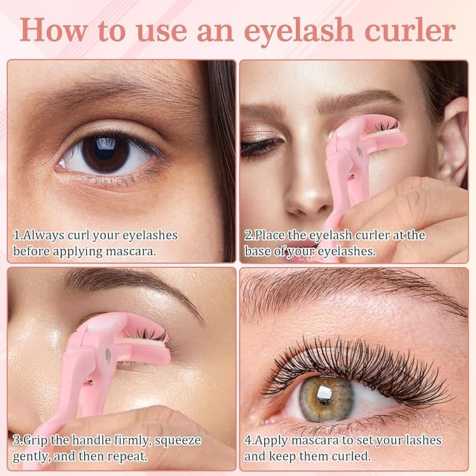 2 Style Eyelash Curlers, Plastic Eyelash Curler, Premium Cute Small Eye Lash Curler for No Pinching or Pulling Lash, Professional Makeup Tool for Eyelashes for Long Lasting (Pink)