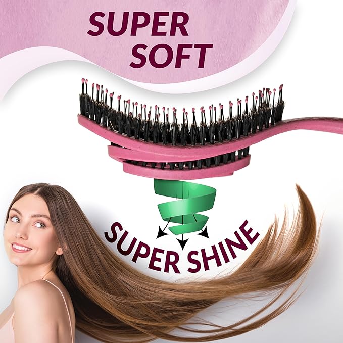 marQus Detangle Boar Brush Women and Men, Exclusive Ultra-Soft Bending Bristles and Body - Glide Through Tangles With Ease For All Hair Types - Women, Men, Wet And Dry Hair, 1pcs Pink Brush
