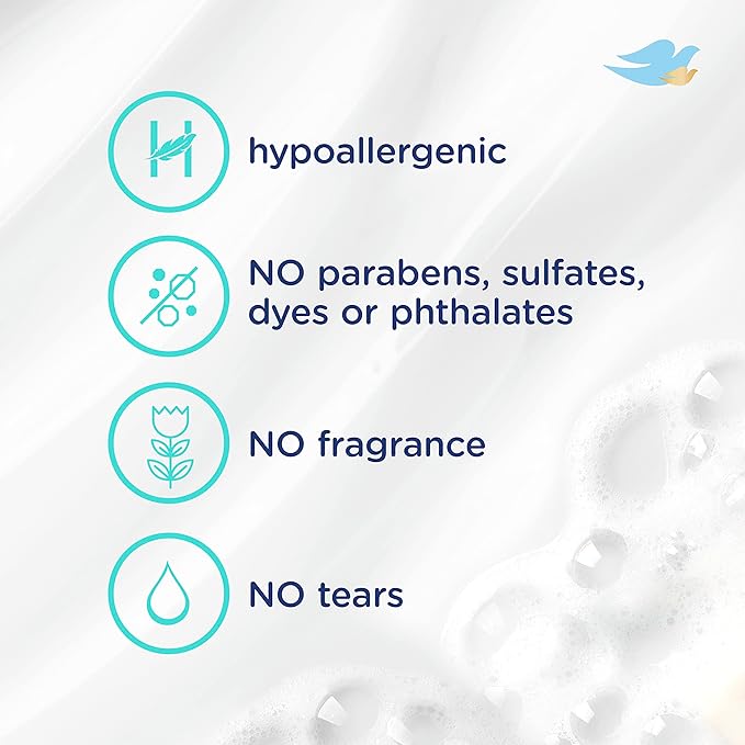 Baby Dove Sensitive Skin Care Baby Wash Fragrance Free Moisture For Baby Bath Time Fragrance Free and Hypoallergenic, Washes Away Bacteria 34 oz (Pack of 3)
