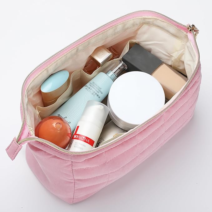 Ms. pen- Aesthetic Quilted Makeup Bag for Women, Pink, Puffy Padded Cute Makeup Bag Cute, Cosmetic Pouch, Quilted Pouch, Mother's Day