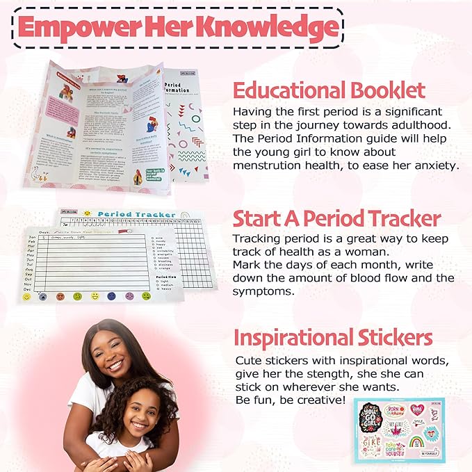 Essential First Period Kit for Girls 10-12 | Period Bags for Teen Girls for School | First Period Gift with Sanitary Pad Storage Bag, Wipes, Period Tracker and More(Mint)